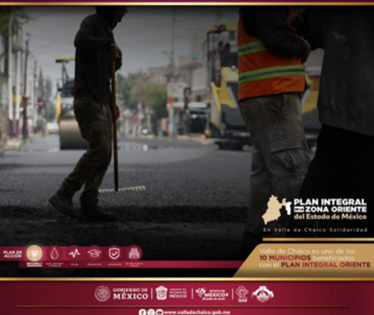 TREN DE PAVIMENTACION AVANZA SOBRE LA AVENIDA COMONFORT EN VALLE DE CHALCO